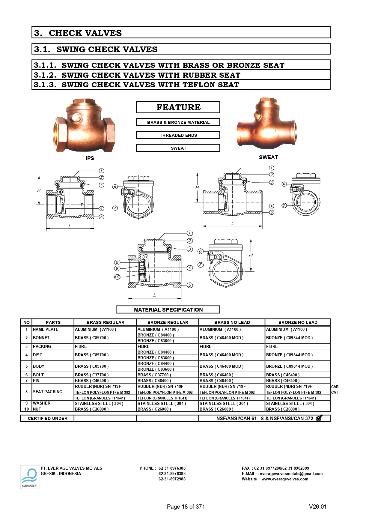 SWING CHECK VALVES - CV 0-10, CV 11-20, CVR,CVT 0-10